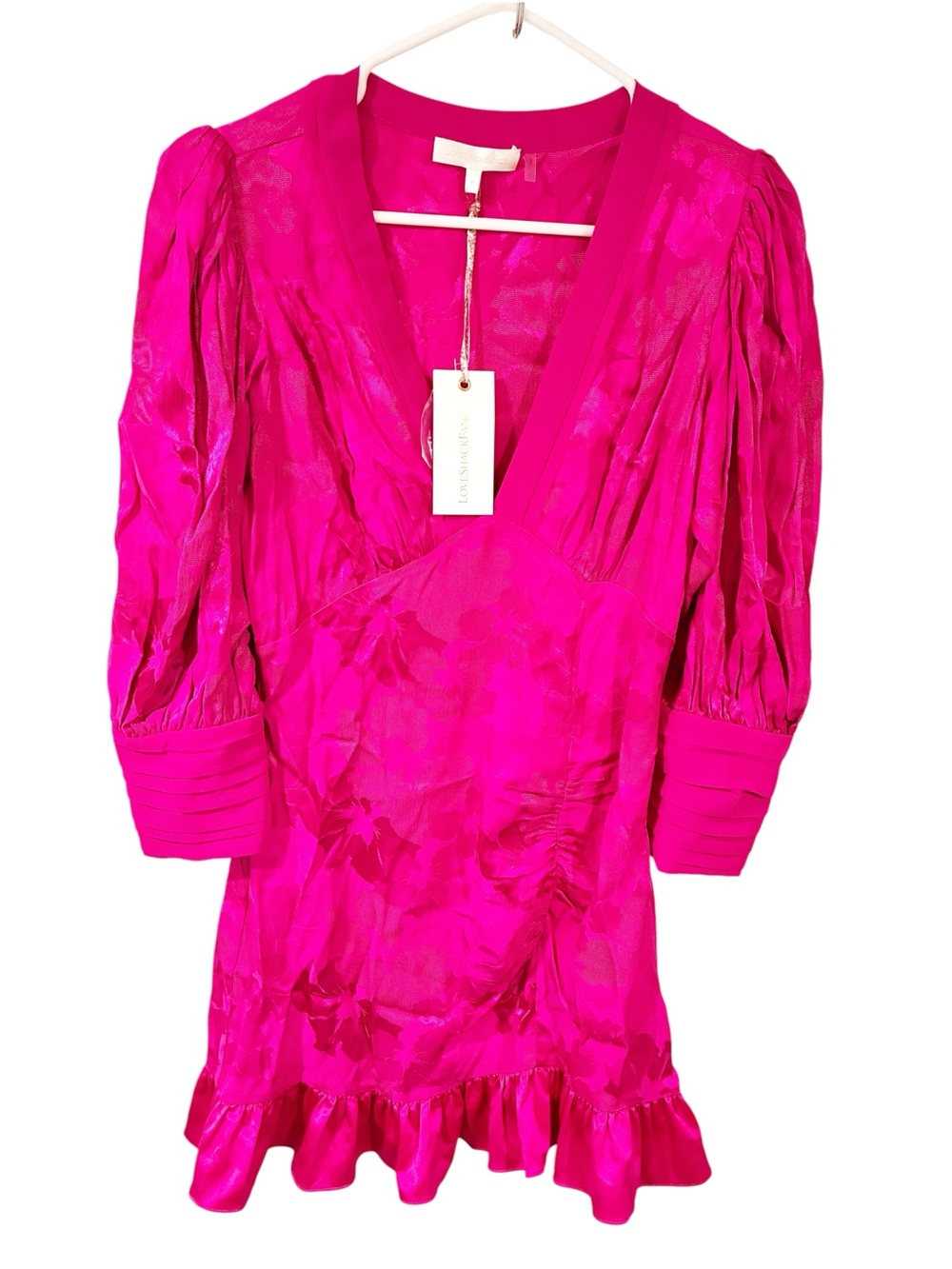 LoveShackFancy Revaline Ruched Mini Dress Pink Size 6 NEW